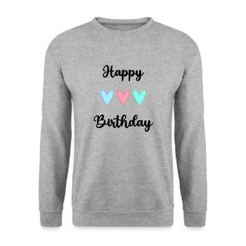 ALLES GUTE ZUM GEBURTSTAG!. ALLES GUTE ZUM GEBURTSTAG!. JAHRESTAG. - Unisex Pullover - Weißgrau meliert - Vorne - Alina (178cm) & Michal (187cm)