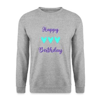 ALLES GUTE ZUM GEBURTSTAG!. ALLES GUTE ZUM GEBURTSTAG!. JAHRESTAG. - Unisex Pullover - Weißgrau meliert - Vorne - Alina (178cm) & Michal (187cm)
