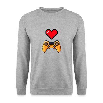Manette coeur retro gaming - Sweat-shirt Unisexe - gris chiné - Devant - Alina (178cm) & Michal (187cm)
