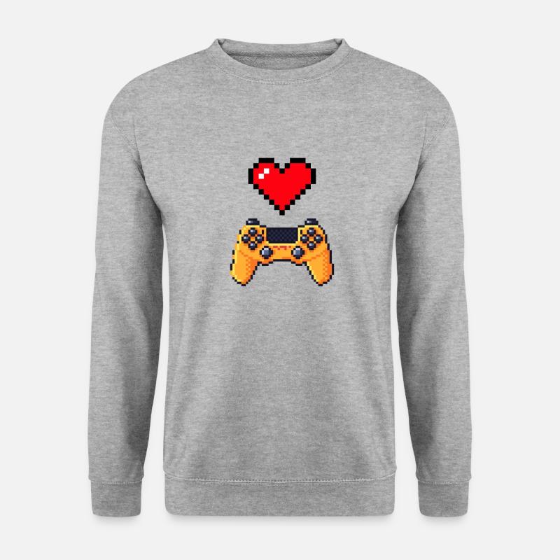 Retro-Gaming-Herzcontroller - Unisex Pullover - Weißgrau meliert