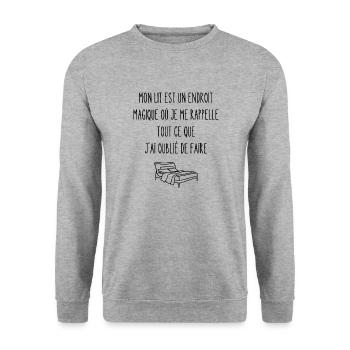 mon lit est un endroit magique - Sweat-shirt Unisexe - gris chiné - Devant - Alina (178cm) & Michal (187cm)