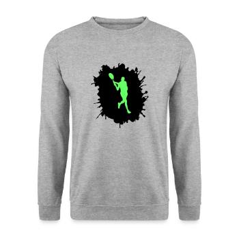 tennis klecks - Unisex Pullover - Weißgrau meliert - Vorne - Alina (178cm) & Michal (187cm)
