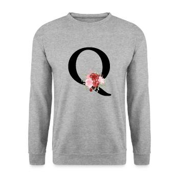 Lettre q floral rouge - Sweat-shirt Unisexe - gris chiné - Devant - Alina (178cm) & Michal (187cm)