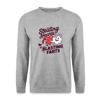 Herzen stehlen und Fürze sprengen - Unisex Pullover - Weißgrau meliert - Vorne - Alina (178cm) & Michal (187cm)