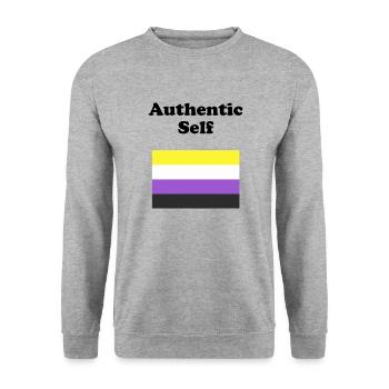 Nicht-binäre Flagge Authentisches Selbst - Unisex Pullover - Weißgrau meliert - Vorne - Alina (178cm) & Michal (187cm)