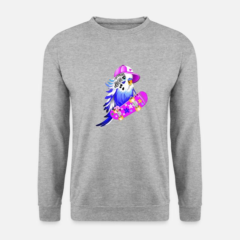 Wellensittich Skateboard - Unisex Pullover - Weißgrau meliert