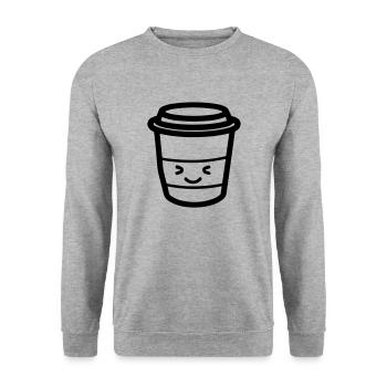 Kaffeebecher - Unisex Pullover - Weißgrau meliert - Vorne - Alina (178cm) & Michal (187cm)