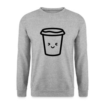 Kaffeebecher - Unisex Pullover - Weißgrau meliert - Vorne - Alina (178cm) & Michal (187cm)