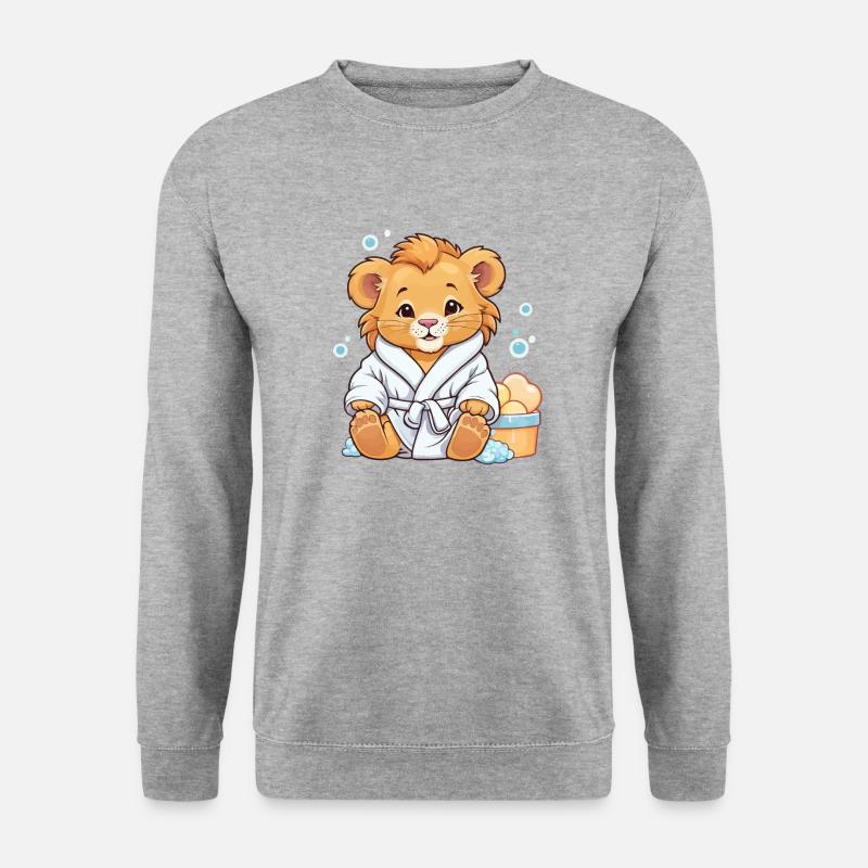 Babylöwe badet - Unisex Pullover - Weißgrau meliert