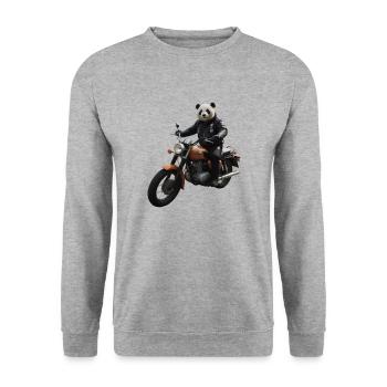 Biker Panda - Unisex Pullover - Weißgrau meliert - Vorne - Alina (178cm) & Michal (187cm)