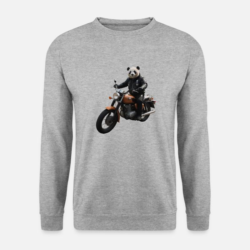 Biker Panda - Unisex Pullover - Weißgrau meliert