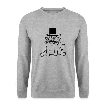 Sir Cat Gentleman Chapeau haut de forme Monocle Rich Gentleman - Sweat-shirt Unisexe - gris chiné - Devant - Alina (178cm) & Michal (187cm)