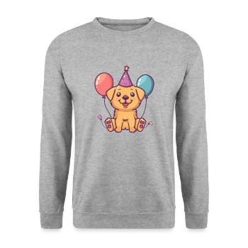 Golden Retriever Hunde Geburtstag Comic - Unisex Pullover - Weißgrau meliert - Vorne - Alina (178cm) & Michal (187cm)