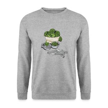 Broccoli // Illustration - Unisex Pullover - Weißgrau meliert - Vorne - Alina (178cm) & Michal (187cm)