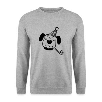 Hund Gesicht Geburtstag Party Hut Feiern Tröte Fun - Unisex Pullover - Weißgrau meliert - Vorne - Alina (178cm) & Michal (187cm)