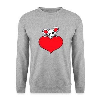 Maus Herz Liebe Symbol Lieblingstier Haustier Süß - Unisex Pullover - Weißgrau meliert - Vorne - Alina (178cm) & Michal (187cm)