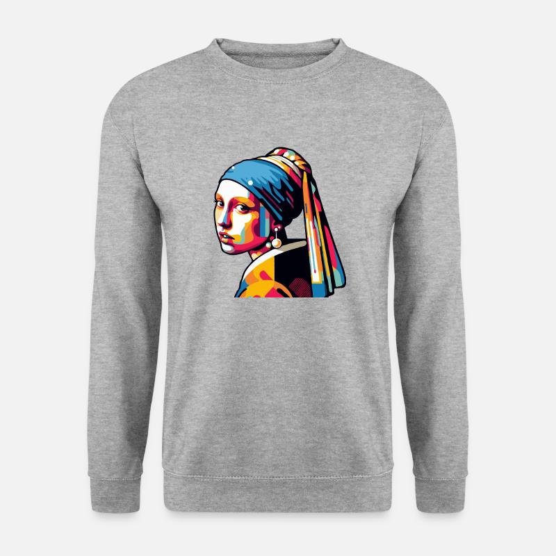 Mädchen mit Perlenohrring modern - Unisex Pullover - Weißgrau meliert