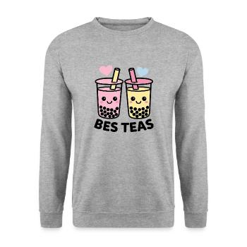 Best Friends - Unisex Pullover - Weißgrau meliert - Vorne - Alina (178cm) & Michal (187cm)