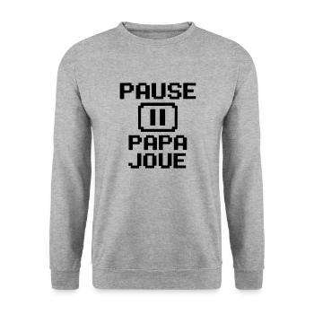 PAUSE – PAPA JOUE - Sweat-shirt Unisexe - gris chiné - Devant - Alina (178cm) & Michal (187cm)