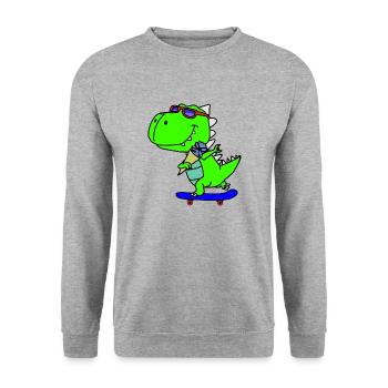 Dino am Skaten COOL Skaters Dino - Unisex Pullover - Weißgrau meliert - Vorne - Alina (178cm) & Michal (187cm)