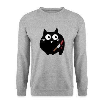 Drôle Noir Tueur Chat Couteau Sanglant Chat - Sweat-shirt Unisexe - gris chiné - Devant - Alina (178cm) & Michal (187cm)