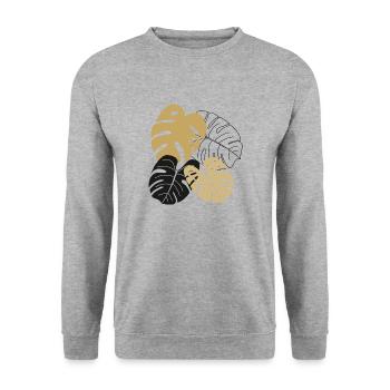 Monstera quitte le dessin au trait - Sweat-shirt Unisexe - gris chiné - Devant - Alina (178cm) & Michal (187cm)