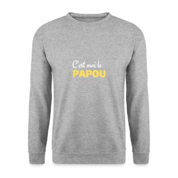 t-shirt fête des pères c'est moi papou cadeau noel - Sweat-shirt Unisexe - gris chiné - Devant - Alina (178cm) & Michal (187cm)