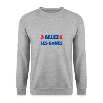 t-shirt lyon foot allez les gones cadeau football - Sweat-shirt Unisexe - gris chiné - Devant - Alina (178cm) & Michal (187cm)
