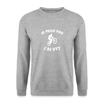 t shirt je peux pas j'ai vtt humour vetetiste - Sweat-shirt Unisexe - gris chiné - Devant - Alina (178cm) & Michal (187cm)