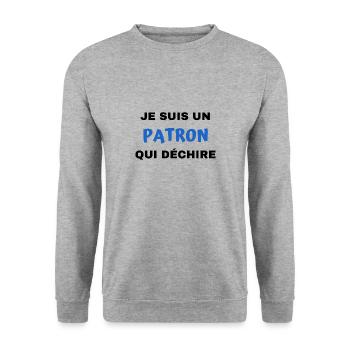 t shirt patron qui déchire cadeau humour boss chef - Sweat-shirt Unisexe - gris chiné - Devant - Alina (178cm) & Michal (187cm)