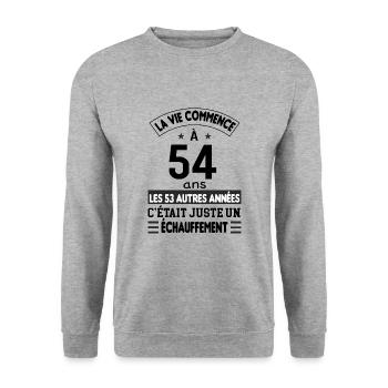 Cadeau anniversaire 54 ans - Sweat-shirt Unisexe - gris chiné - Devant - Alina (178cm) & Michal (187cm)