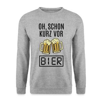 Bier Sprüche lustig Bierkrug Kurz vor Bier Uhr - Unisex Pullover - Weißgrau meliert - Vorne - Alina (178cm) & Michal (187cm)