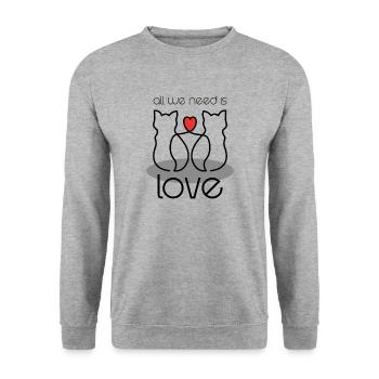Motiv Süße Katzen mit Herz Form und Spruch - Unisex Pullover - Weißgrau meliert - Vorne - Alina (178cm) & Michal (187cm)
