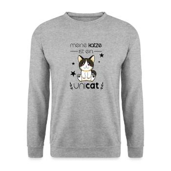 Motiv Süße Katze Unikat Spruch - Unisex Pullover - Weißgrau meliert - Vorne - Alina (178cm) & Michal (187cm)