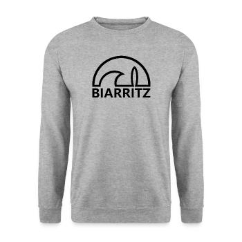 Biarritz Sun Surfbrett minimalistisch schwarz - Unisex Pullover - Weißgrau meliert - Vorne - Alina (178cm) & Michal (187cm)