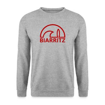 Biarritz Sun minimalistisches Surfbrett - Unisex Pullover - Weißgrau meliert - Vorne - Alina (178cm) & Michal (187cm)