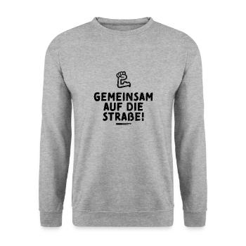 gemeinsam auf die Straße | Protest Demo - Unisex Pullover - Weißgrau meliert - Vorne - Alina (178cm) & Michal (187cm)