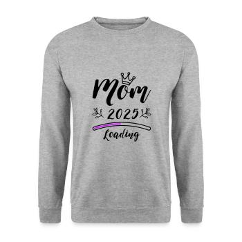 Mama 2025 Mom Loading - Unisex Pullover - Weißgrau meliert - Vorne - Alina (178cm) & Michal (187cm)