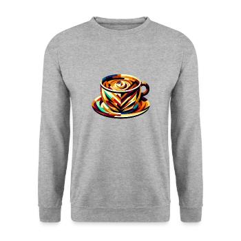 Geometric Brew: Coffee Lover's Artistic Cup - Unisex Sweatshirt - salt & pepper - Front - Alina (178cm) & Michal (187cm)