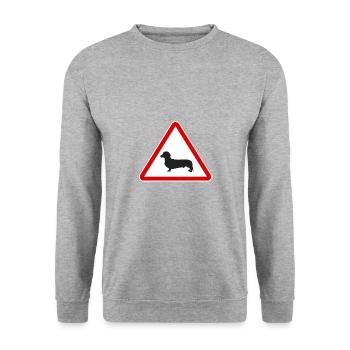 Traffic sign caution dachshund sign dog - Unisex Sweatshirt - salt & pepper - Front - Alina (178cm) & Michal (187cm)