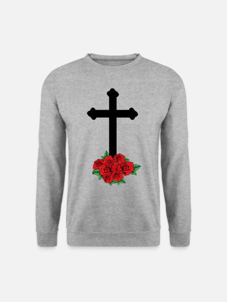 Roses en deuil Croix de la mort Funérailles au-delà de la tombe - Sweat-shirt Unisexe - gris chiné