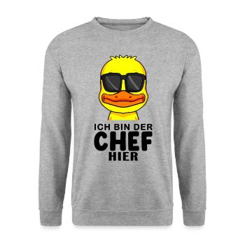 Baby Junge Lustiger Spruch Chef - Unisex Pullover - Weißgrau meliert - Vorne - Alina (178cm) & Michal (187cm)