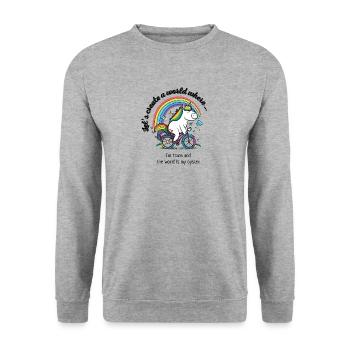 Lets create a world where ... I'm trans - Unisex Pullover - Weißgrau meliert - Vorne - Alina (178cm) & Michal (187cm)