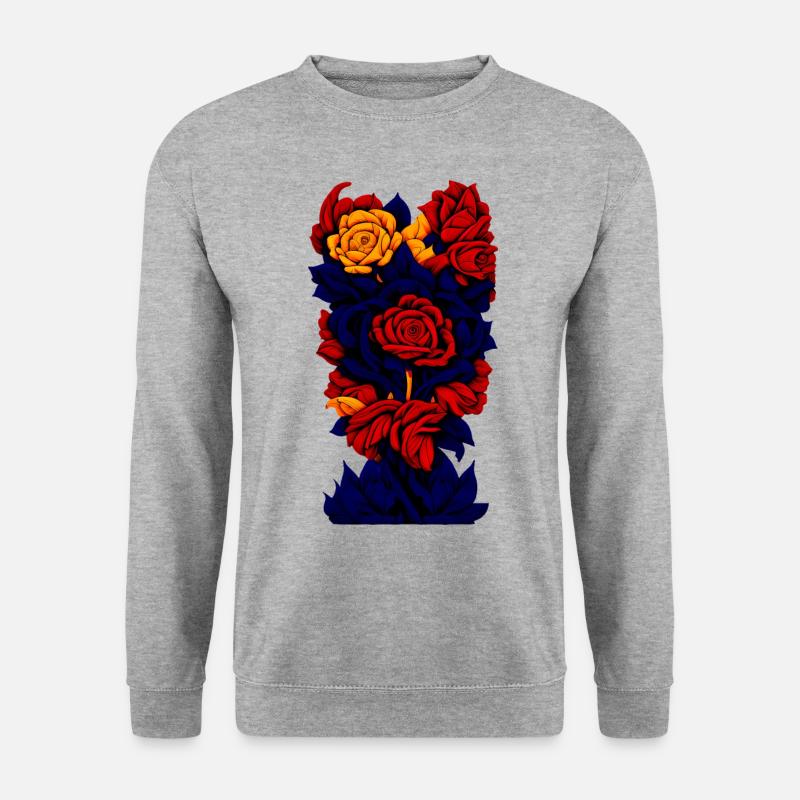 Blüten (dunkelblau, rot, gelb) - Unisex Pullover - Weißgrau meliert
