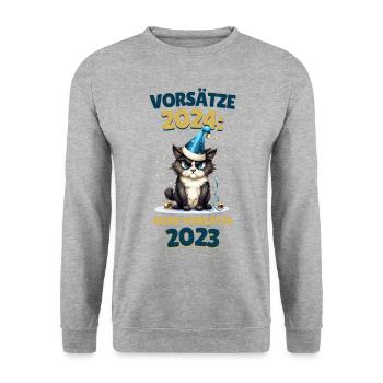Silvester Vorsätze 2024 Katze Siehe 2023 Lustig - Unisex Pullover - Weißgrau meliert - Vorne - Alina (178cm) & Michal (187cm)