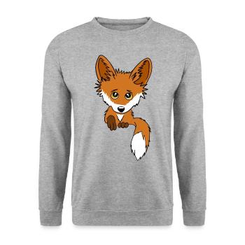 Fuchs - Guckt aus der Tasche - Unisex Pullover - Weißgrau meliert - Vorne - Alina (178cm) & Michal (187cm)