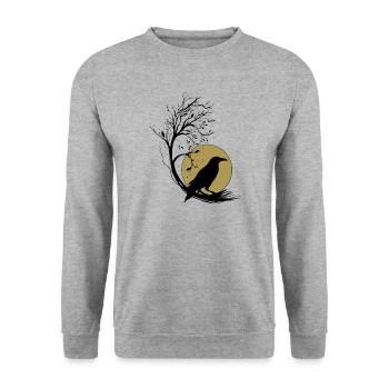 Rabe Vollmond Baum Magie Herbst Gothic Wicca - Unisex Pullover - Weißgrau meliert - Vorne - Alina (178cm) & Michal (187cm)