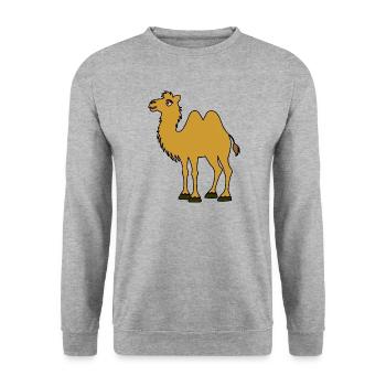 Braunes Kamel mit zwei Höckern - Unisex Pullover - Weißgrau meliert - Vorne - Alina (178cm) & Michal (187cm)