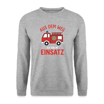 Feuerwehr Einsatz Feuerwehrmann Lustiger Spruch - Unisex Pullover - Weißgrau meliert - Vorne - Alina (178cm) & Michal (187cm)
