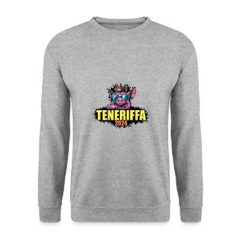 Teneriffa 2024 Schwein - Unisex Pullover - Weißgrau meliert - Vorne - Alina (178cm) & Michal (187cm)